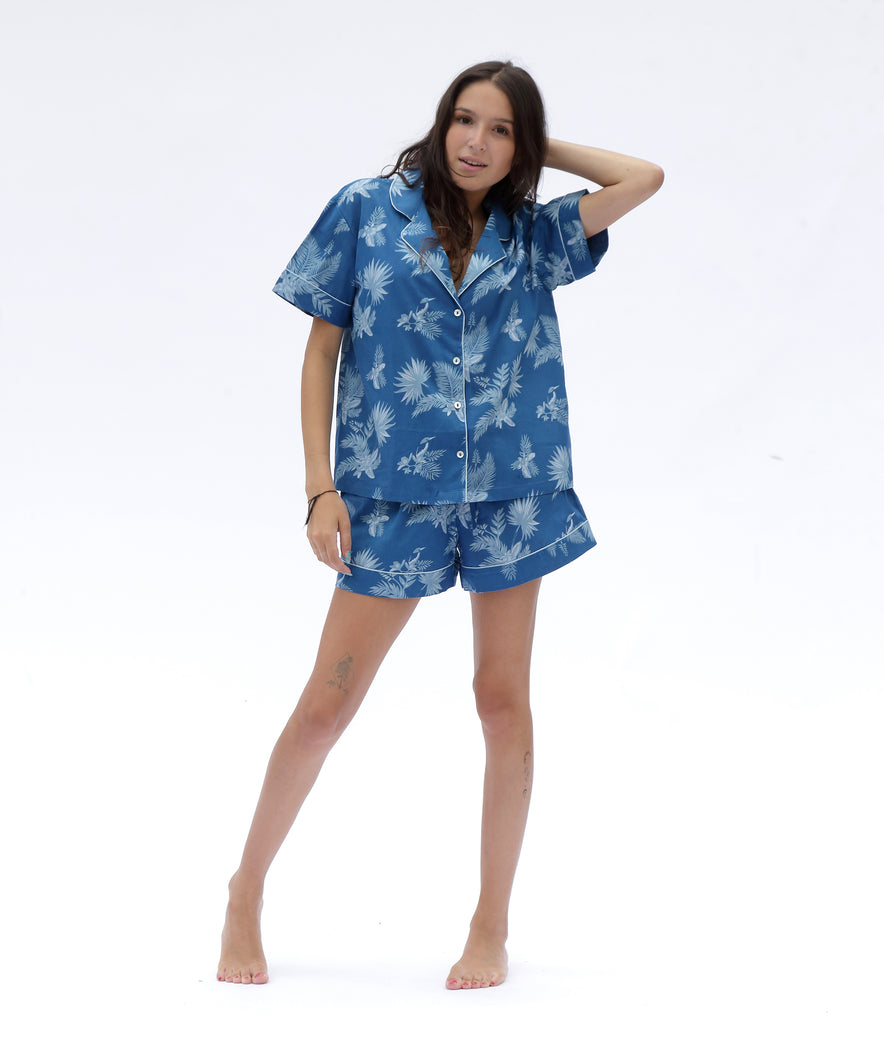 Women short sleeve pyjama set. Organic cotton pyjamas in Ipanema print